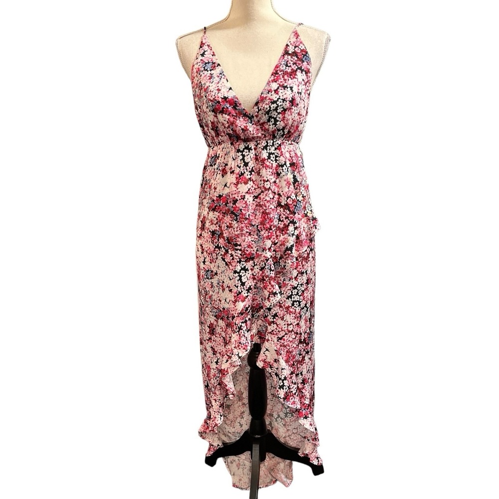 Michael Costello x Revolve Dress Babydoll Floral Pink Assemetrical Midi XS Event